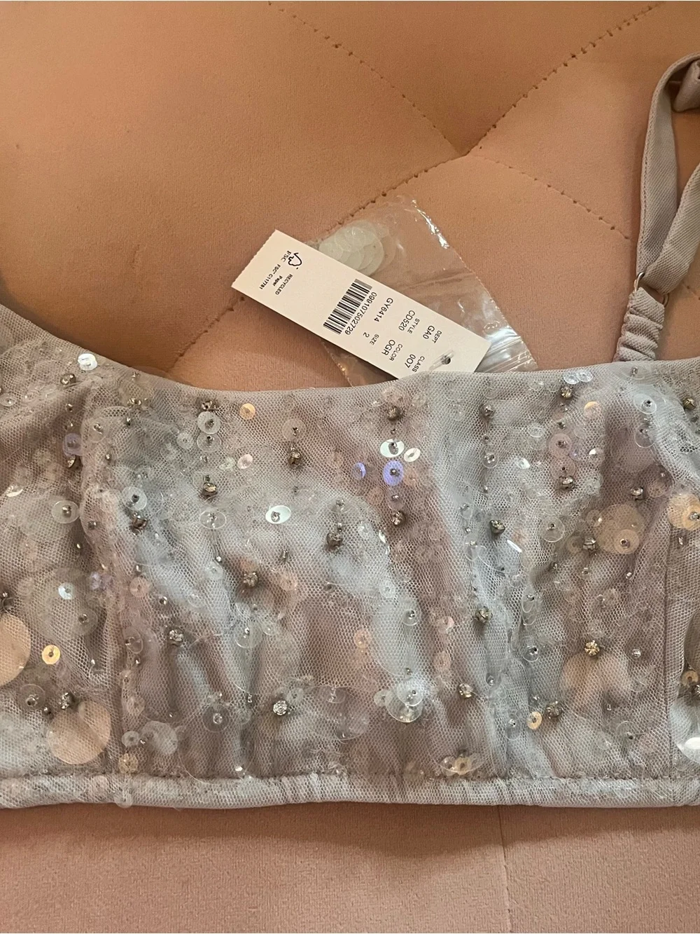 J. Crew Collection Sequin-Embellished Bra Top, Silver Size 2